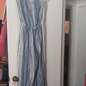 Drew fom Anthropology Blue and White Striped Strapless Jumpsuit